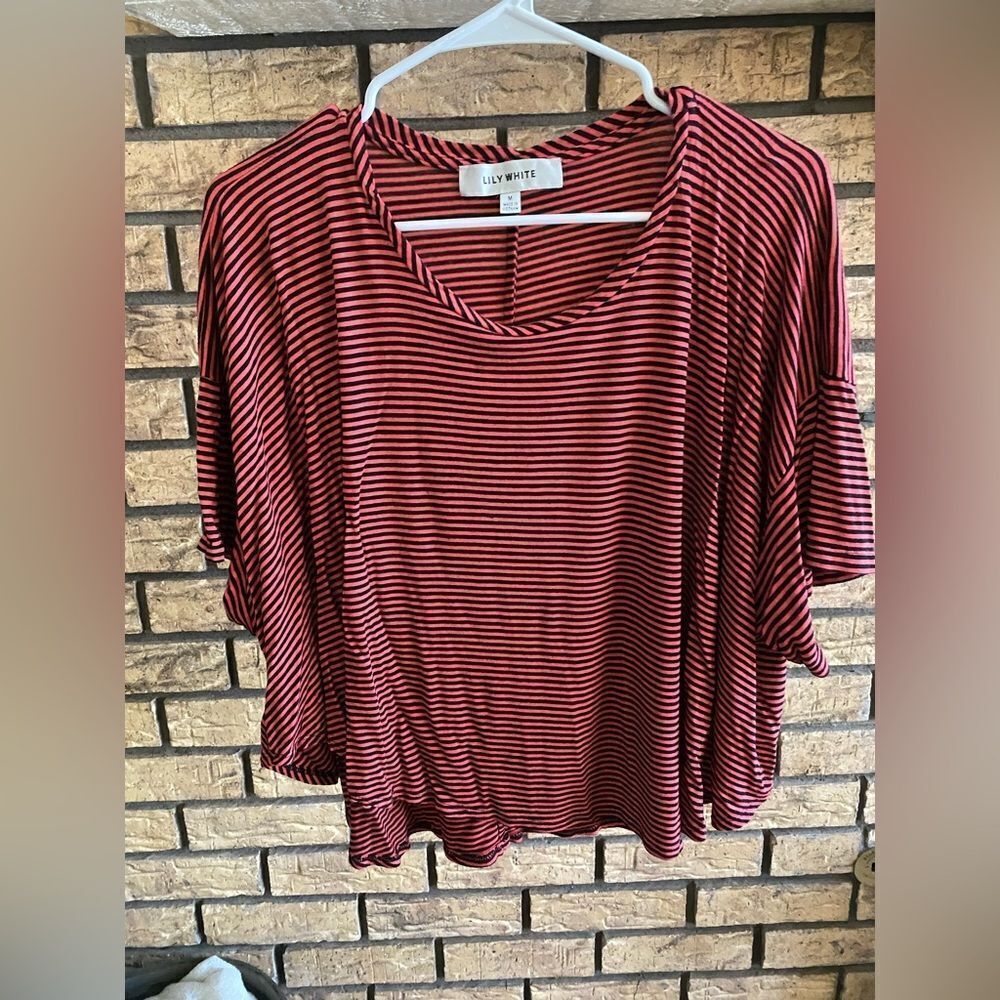 Lily white pink and black striped blouse